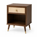 Nachttisch 45 × 40 × 60 cm in Braun/Natur mit Rattanfront und goldfarbenen Akzenten