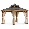 Holzpavillon 300 × 300 × 300 cm in Natur/Anthrazit/Creme mit Metalldach und Vorhängen