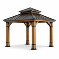 Pavillon aus Holz und Metall, 300 × 300 × 300 cm, Braun/Schwarz, mit belüftetem Doppeldach