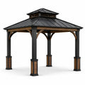 Gartenpavillon 360 × 360 × 330 cm mit belüftetem Metalldach, Schwarz/Braun