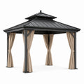 Gartenpavillon 300 × 300 × 300 cm aus anthrazitfarbenem Stahl mit Metalldach und beigen Vorhängen