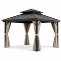 Gartenpavillon aus Stahl mit Metalldach und Vorhängen, 300 × 300 × 290 cm, Schwarz/Beige