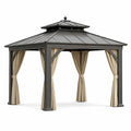 Gartenpavillon 300 × 300 × 300 cm aus Metall in Anthrazit mit cremefarbenen Seitenvorhängen und Lüftungsdach