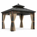 Gartenpavillon aus Metall 300 × 300 × 300 cm mit Vorhängen, Schwarz/Beige/Braun