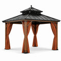 Gartenpavillon 300 × 300 × 300 cm aus Holz, Metall und Textil in Naturbraun, Schwarz und Terrakotta