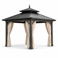 Metallpavillon 300 × 300 × 300 cm Schwarz mit cremefarbenen Vorhängen