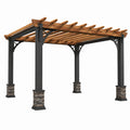 Pergola 300 × 300 × 240 cm aus Holz und Stahl mit offenem Lamellendach, Braun/Anthrazit/Grau