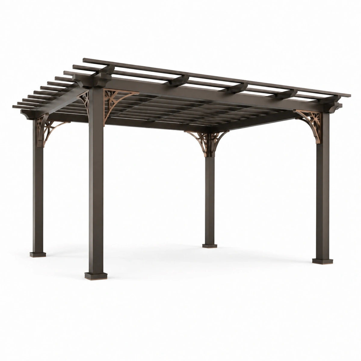 Freistehende Metall-Pergola 400 x 300 x 230 cm mit offenem Lamellendach, Dunkelbraun