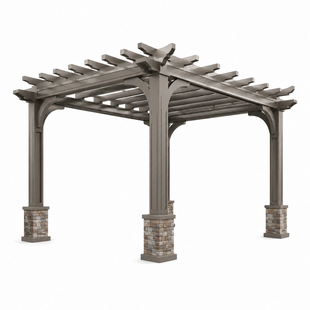 Freistehende Pergola Grau mit Sockeln in Steinoptik, 400 × 300 × 250 cm