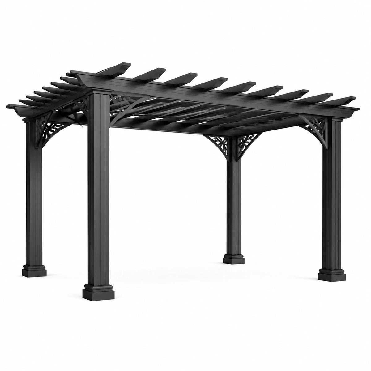 Schwarze Metall-Pergola mit offenem Lamellendach, 400 × 300 × 250 cm