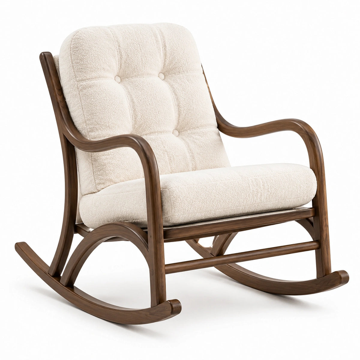 Schaukelstuhl mit Holzgestell und Textilpolsterung, Creme/Braun, 100 × 68 × 105 cm