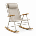 Schaukelstuhl 100 × 70 × 100 cm aus Metall, Holz und Textil in Beige/Hellbraun mit Kopfstütze