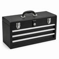Stahlkoffer Schwarz/Silber, 60 × 26 × 34 cm, mit 3 Schubladen, Tragegriff und Schloss