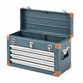 Stahl-Werkzeugkoffer 60 x 30 x 35 cm Blau/Braun/Silber mit Klappdeckel und Tragegriffen