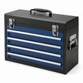 Stahl-Werkzeugkasten 60 × 30 × 40 cm mit 4 Schubladen, Schwarz/Blau/Silber
