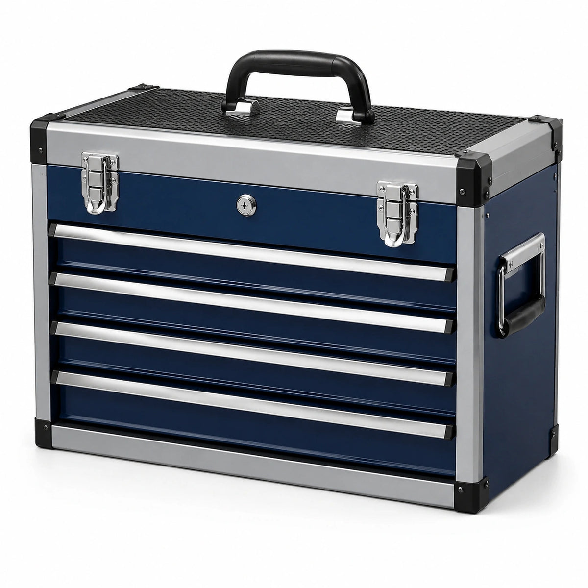 Metall-Werkzeugkoffer 60 × 30 × 40 cm mit 5 Schubladen, Tragegriff, Blau/Silber/Schwarz