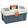 Kunststoff-Werkzeugkoffer 50 × 26 × 25 cm mit Tragegriff und Sortierfächern, Grau/Beige/Orange