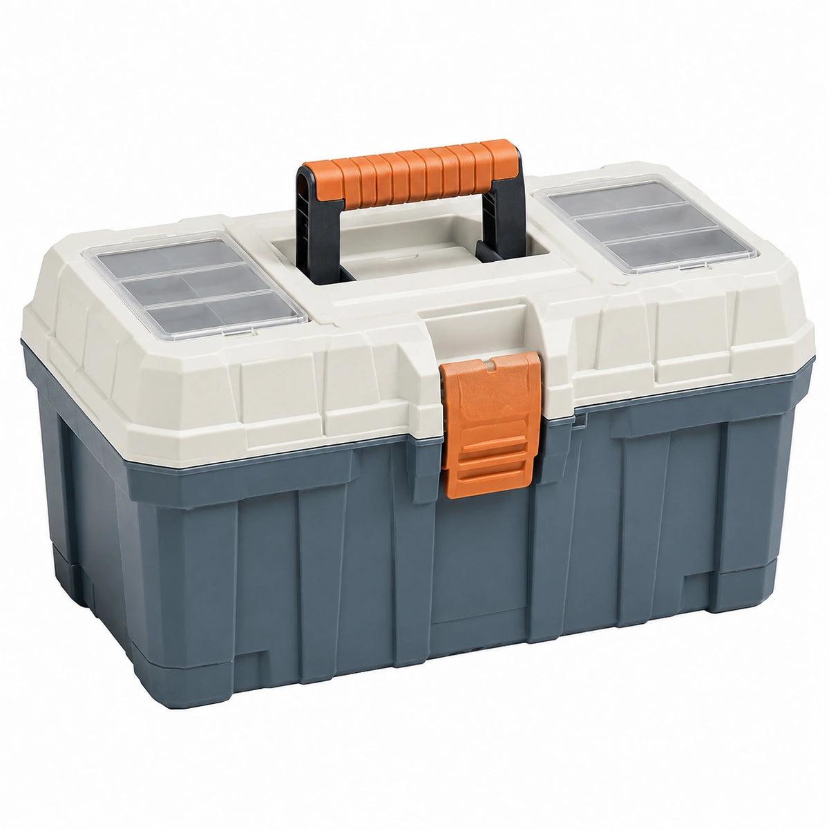 Kunststoff-Werkzeugkoffer 50 × 26 × 25 cm mit Tragegriff und Sortierfächern, Grau/Beige/Orange