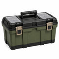 Kunststoff-Werkzeugkoffer 55 × 30 × 30 cm, Olivgrün/Schwarz/Transparent/Beige, mit Tragegriff und Sortierfächern