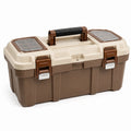 Werkzeugkoffer aus Kunststoff, 50 × 28 × 25 cm, Braun/Beige/Schwarz/Transparent, mit Sortierfächern und Tragegriff