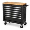 Werkzeugwagen mit 7 Schubladen, 77 × 46 × 97 cm, Schwarz mit Naturholz-Arbeitsplatte
