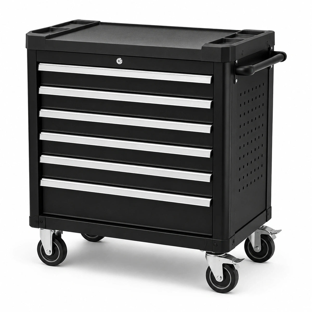 Werkzeugwagen aus Stahl, 72 × 46 × 98 cm, Schwarz/Silber, mit 8 Schubladen und Rollen