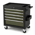 Werkzeugwagen aus Stahl, 77 × 46 × 97 cm, Schwarz/Olivegrün/Silber, 6 Schubladen, abschließbar