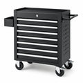 Werkzeugwagen aus Stahl, 77 x 46 x 97 cm, Schwarz/Silber, 8 Schubladen, Rollen mit Bremsen