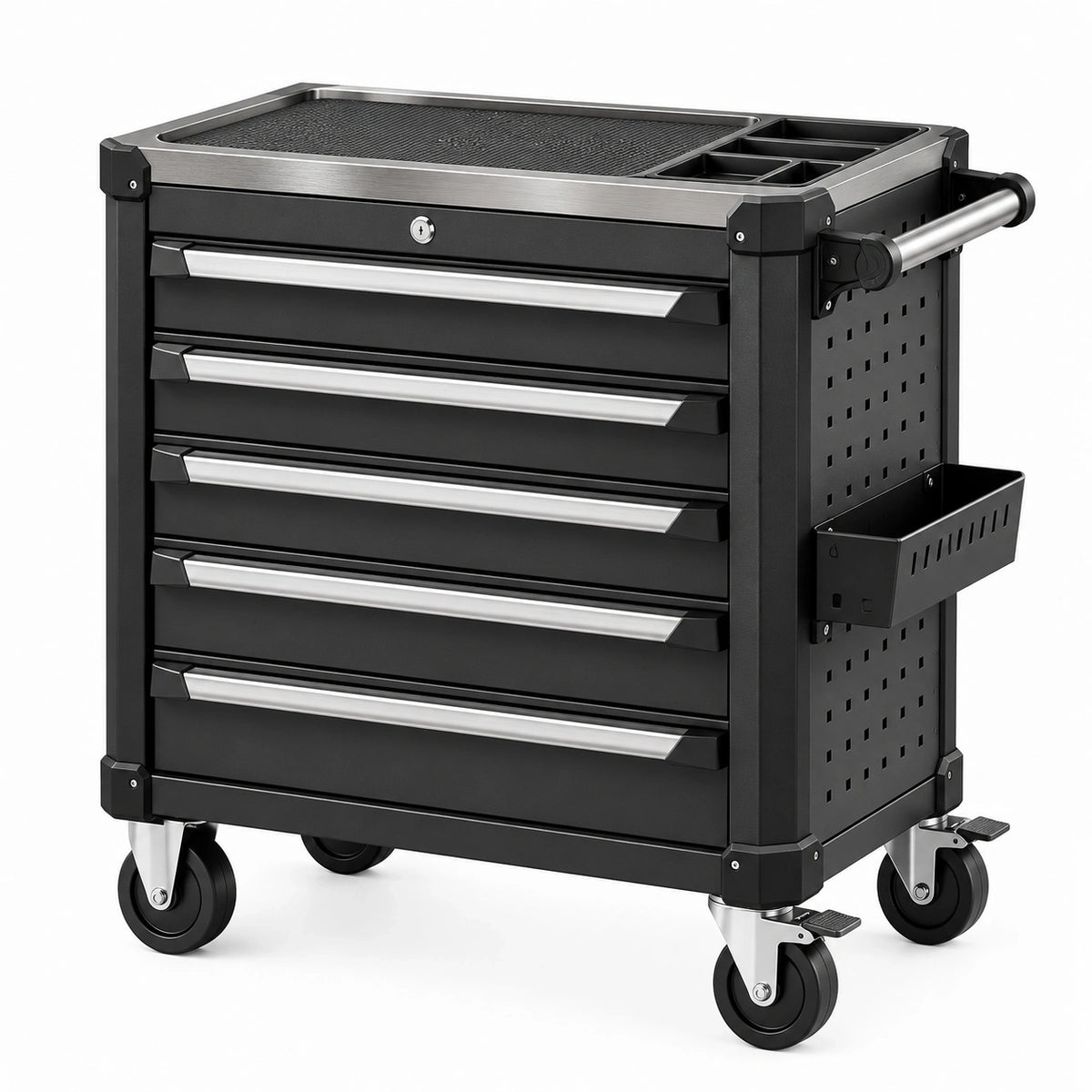Werkstattwagen aus Stahl in Schwarz/Silber, 92 × 46 × 97 cm, mit 6 Schubladen und Rollen