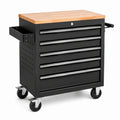 Abschließbarer Werkzeugwagen aus Stahl mit Holzarbeitsplatte, 77 × 46 × 97 cm, Schwarz/Naturholz